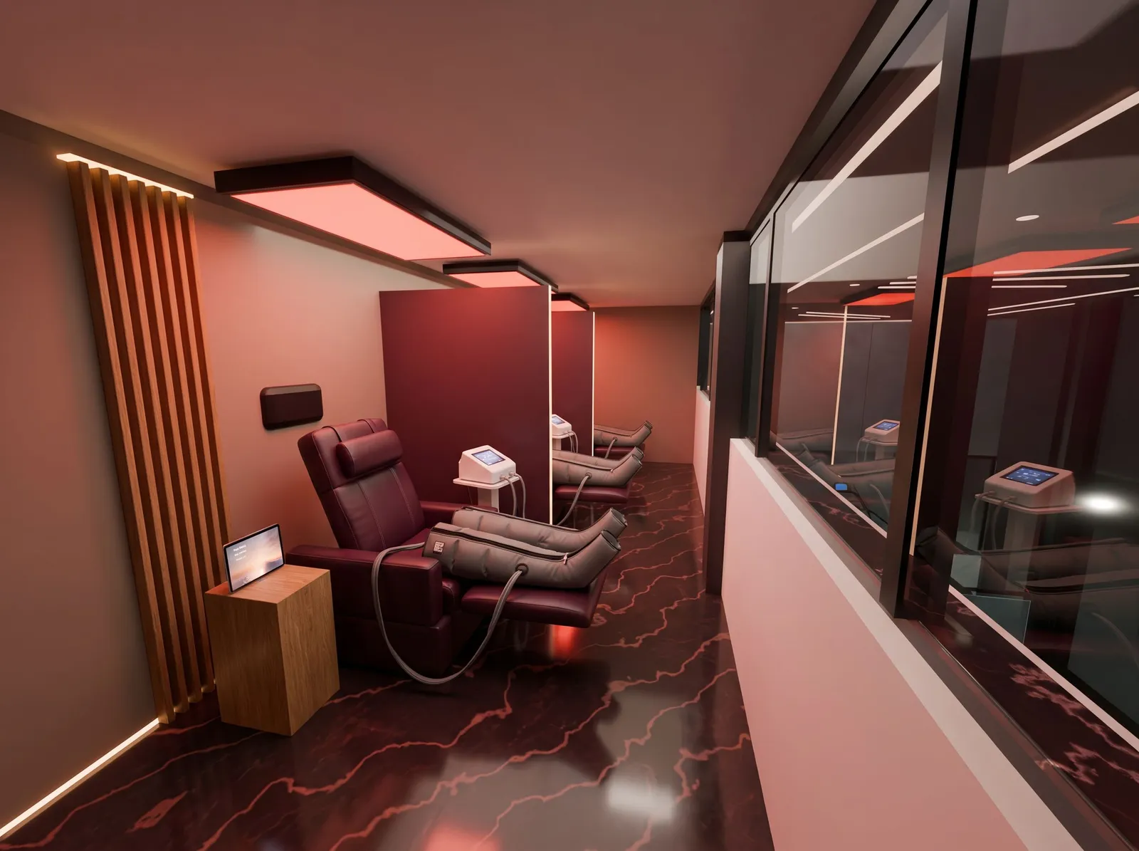 Recovery lounge con sillas de presoterapia